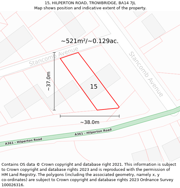 15, HILPERTON ROAD, TROWBRIDGE, BA14 7JL: Plot and title map