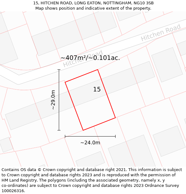 15, HITCHEN ROAD, LONG EATON, NOTTINGHAM, NG10 3SB: Plot and title map