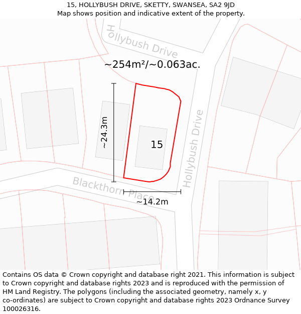 15, HOLLYBUSH DRIVE, SKETTY, SWANSEA, SA2 9JD: Plot and title map