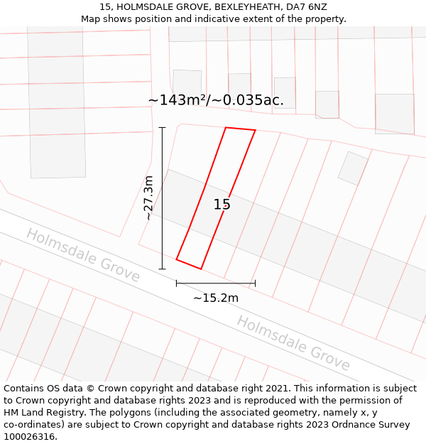 15, HOLMSDALE GROVE, BEXLEYHEATH, DA7 6NZ: Plot and title map