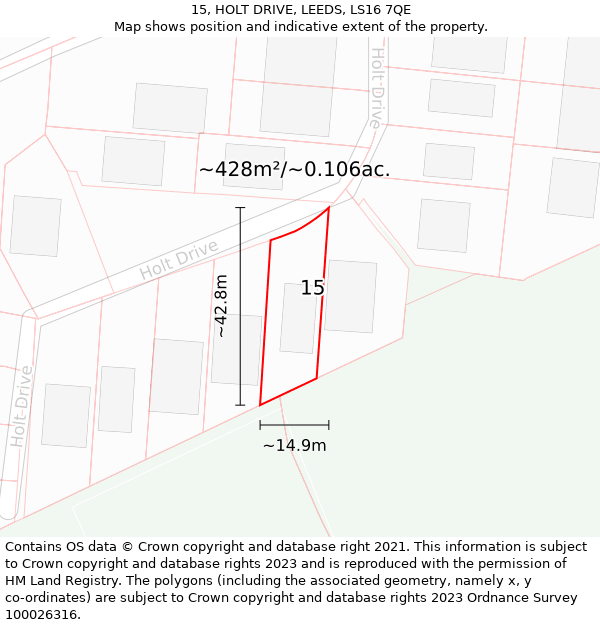 15, HOLT DRIVE, LEEDS, LS16 7QE: Plot and title map