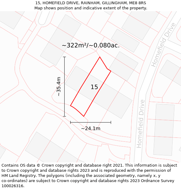 15, HOMEFIELD DRIVE, RAINHAM, GILLINGHAM, ME8 8RS: Plot and title map