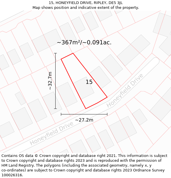 15, HONEYFIELD DRIVE, RIPLEY, DE5 3JL: Plot and title map