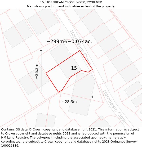 15, HORNBEAM CLOSE, YORK, YO30 6RD: Plot and title map