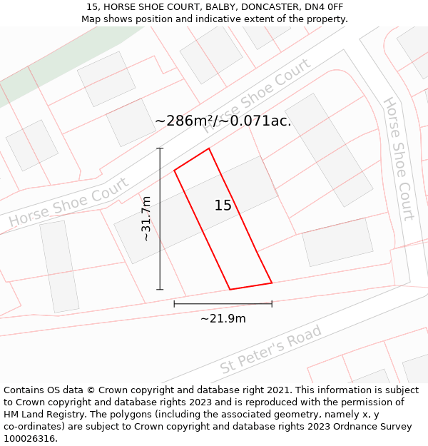 15, HORSE SHOE COURT, BALBY, DONCASTER, DN4 0FF: Plot and title map