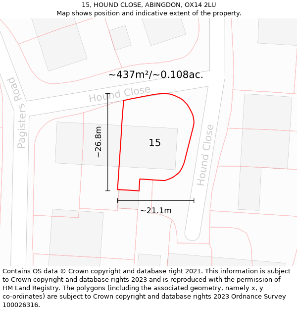 15, HOUND CLOSE, ABINGDON, OX14 2LU: Plot and title map