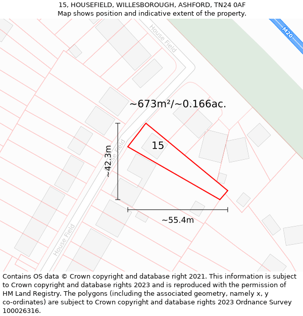 15, HOUSEFIELD, WILLESBOROUGH, ASHFORD, TN24 0AF: Plot and title map