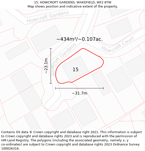 15, HOWCROFT GARDENS, WAKEFIELD, WF2 6TW: Plot and title map