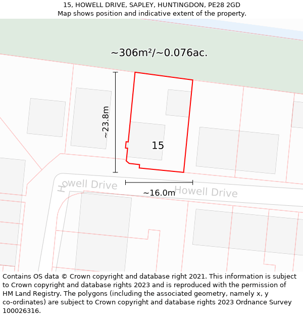 15, HOWELL DRIVE, SAPLEY, HUNTINGDON, PE28 2GD: Plot and title map