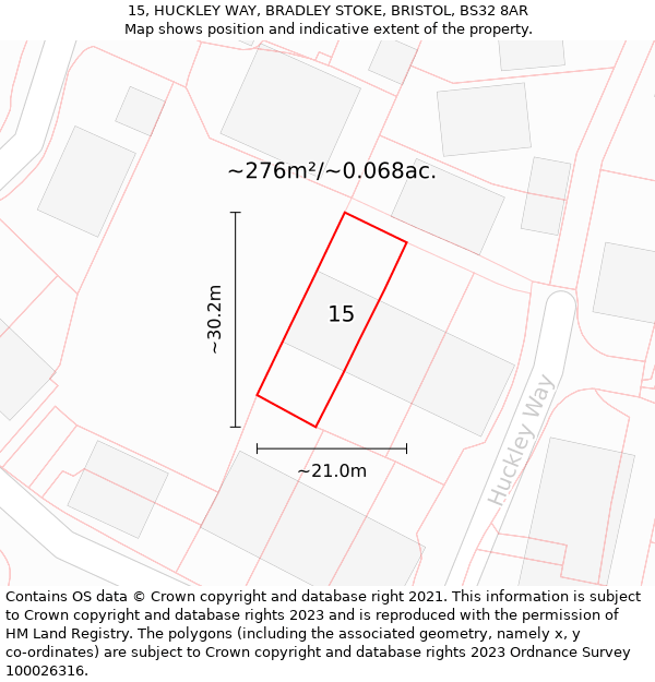 15, HUCKLEY WAY, BRADLEY STOKE, BRISTOL, BS32 8AR: Plot and title map