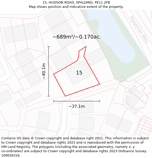 15, HUDSON ROAD, SPALDING, PE11 2FB: Plot and title map