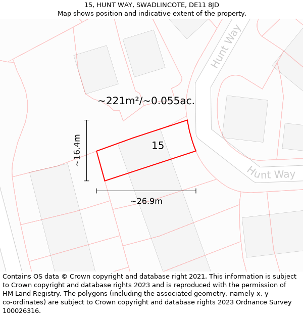 15, HUNT WAY, SWADLINCOTE, DE11 8JD: Plot and title map