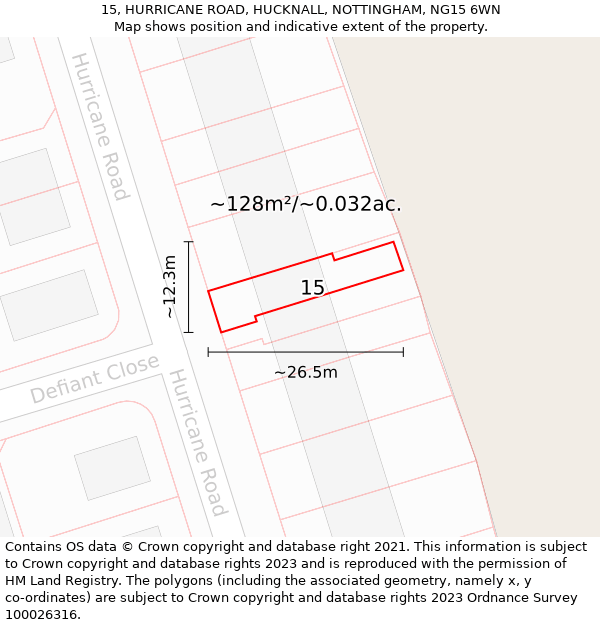 15, HURRICANE ROAD, HUCKNALL, NOTTINGHAM, NG15 6WN: Plot and title map