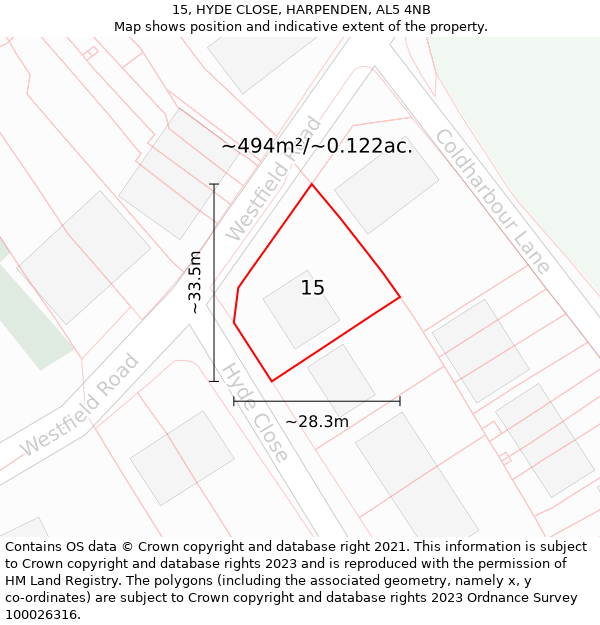 15, HYDE CLOSE, HARPENDEN, AL5 4NB: Plot and title map