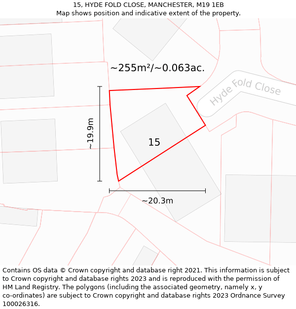 15, HYDE FOLD CLOSE, MANCHESTER, M19 1EB: Plot and title map