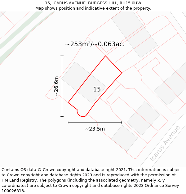 15, ICARUS AVENUE, BURGESS HILL, RH15 0UW: Plot and title map