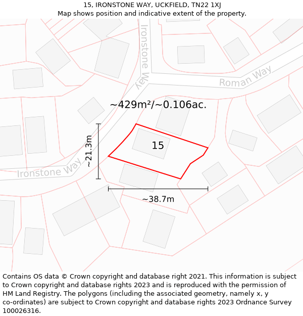 15, IRONSTONE WAY, UCKFIELD, TN22 1XJ: Plot and title map