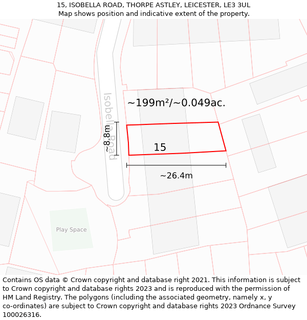 15, ISOBELLA ROAD, THORPE ASTLEY, LEICESTER, LE3 3UL: Plot and title map