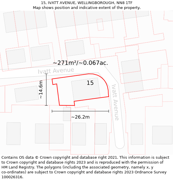 15, IVATT AVENUE, WELLINGBOROUGH, NN8 1TF: Plot and title map