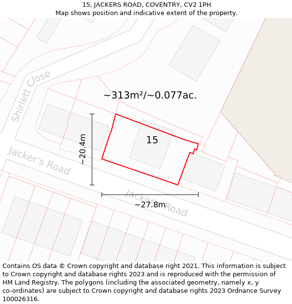 15, JACKERS ROAD, COVENTRY, CV2 1PH: Plot and title map