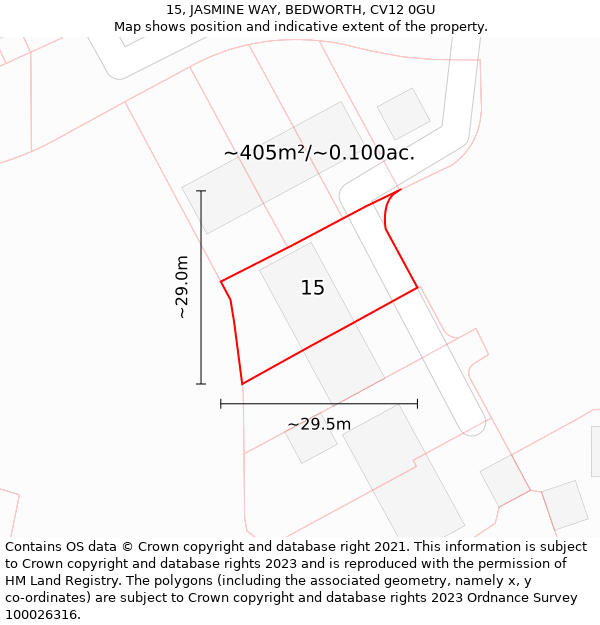 15, JASMINE WAY, BEDWORTH, CV12 0GU: Plot and title map