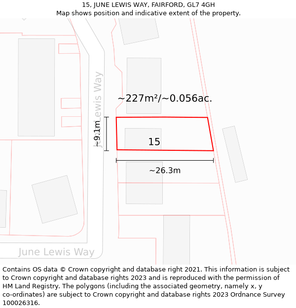 15, JUNE LEWIS WAY, FAIRFORD, GL7 4GH: Plot and title map