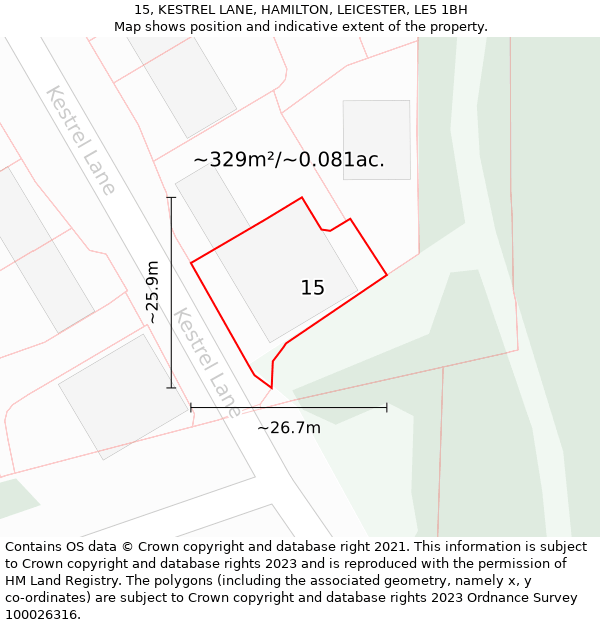 15, KESTREL LANE, HAMILTON, LEICESTER, LE5 1BH: Plot and title map