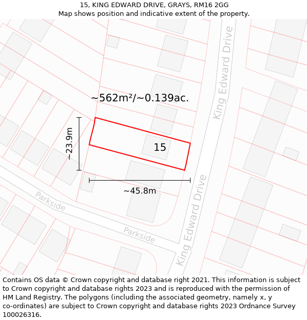 15, KING EDWARD DRIVE, GRAYS, RM16 2GG: Plot and title map