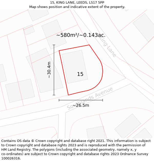 15, KING LANE, LEEDS, LS17 5PP: Plot and title map