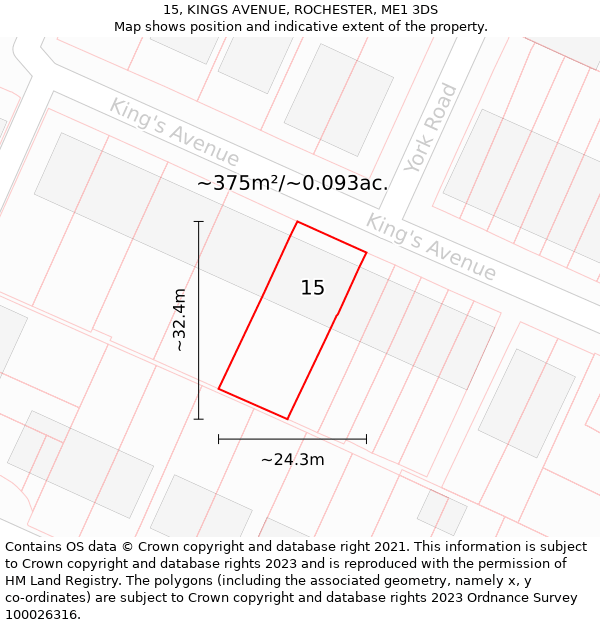 15, KINGS AVENUE, ROCHESTER, ME1 3DS: Plot and title map