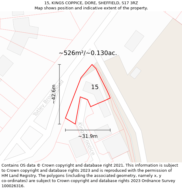 15, KINGS COPPICE, DORE, SHEFFIELD, S17 3RZ: Plot and title map