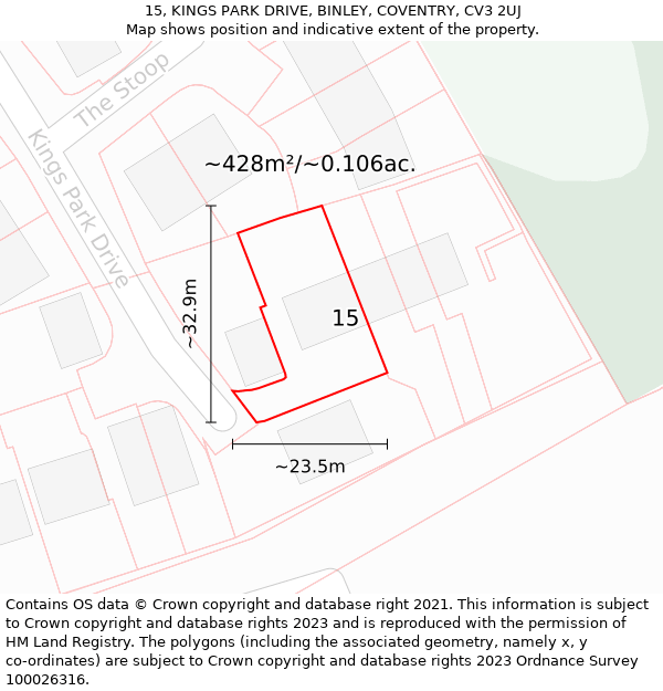 15, KINGS PARK DRIVE, BINLEY, COVENTRY, CV3 2UJ: Plot and title map