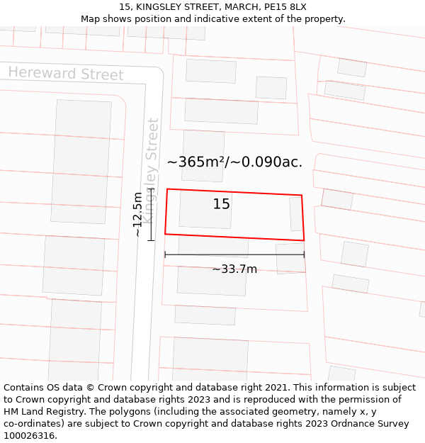 15, KINGSLEY STREET, MARCH, PE15 8LX: Plot and title map