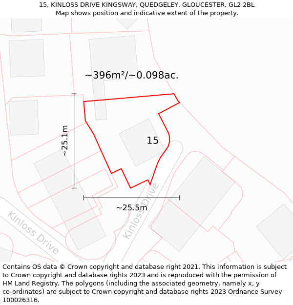 15, KINLOSS DRIVE KINGSWAY, QUEDGELEY, GLOUCESTER, GL2 2BL: Plot and title map