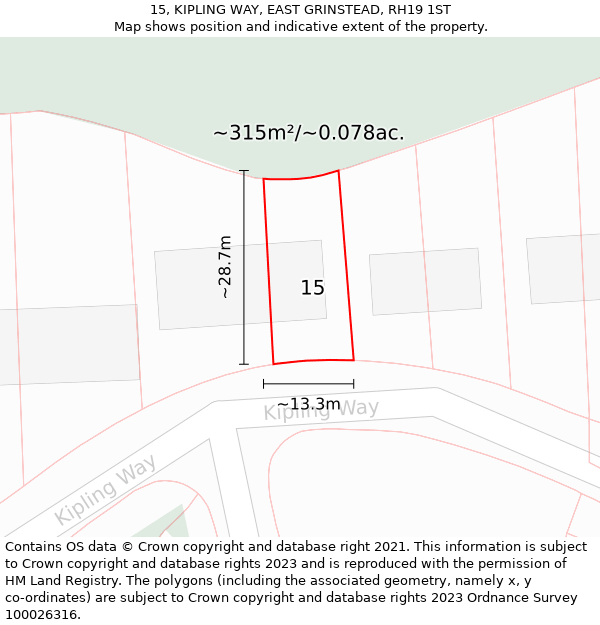 15, KIPLING WAY, EAST GRINSTEAD, RH19 1ST: Plot and title map