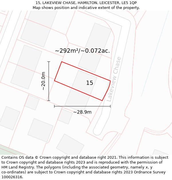 15, LAKEVIEW CHASE, HAMILTON, LEICESTER, LE5 1QP: Plot and title map