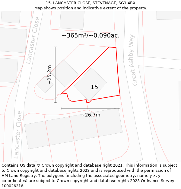 15, LANCASTER CLOSE, STEVENAGE, SG1 4RX: Plot and title map