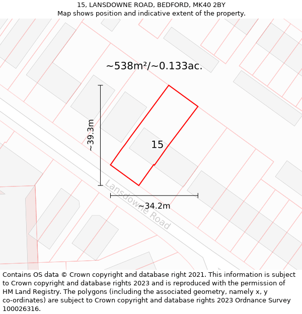 15, LANSDOWNE ROAD, BEDFORD, MK40 2BY: Plot and title map