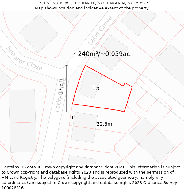 15, LATIN GROVE, HUCKNALL, NOTTINGHAM, NG15 8GP: Plot and title map