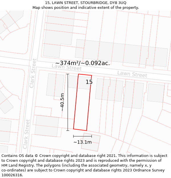 15, LAWN STREET, STOURBRIDGE, DY8 3UQ: Plot and title map