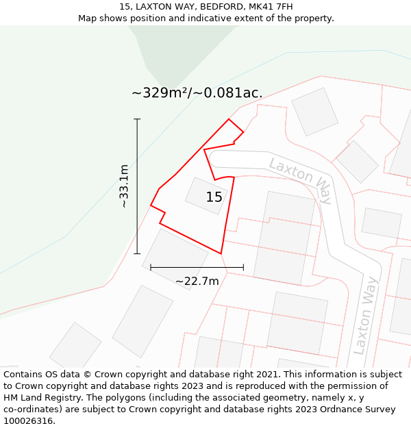 15, LAXTON WAY, BEDFORD, MK41 7FH: Plot and title map