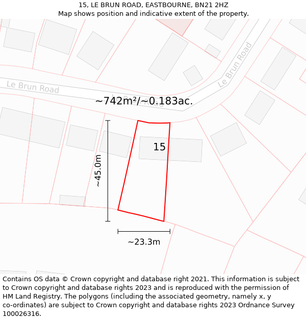 15, LE BRUN ROAD, EASTBOURNE, BN21 2HZ: Plot and title map