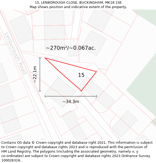 15, LENBOROUGH CLOSE, BUCKINGHAM, MK18 1SE: Plot and title map