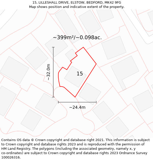 15, LILLESHALL DRIVE, ELSTOW, BEDFORD, MK42 9FG: Plot and title map