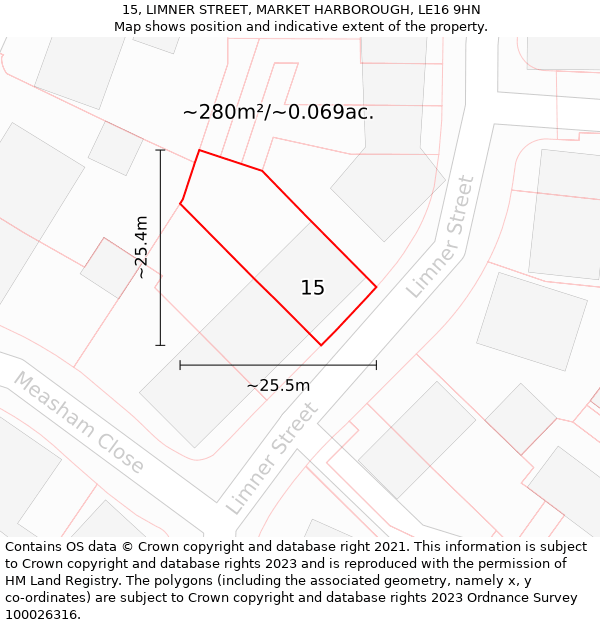 15, LIMNER STREET, MARKET HARBOROUGH, LE16 9HN: Plot and title map