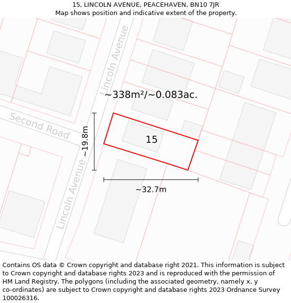 15, LINCOLN AVENUE, PEACEHAVEN, BN10 7JR: Plot and title map