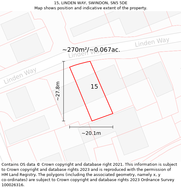 15, LINDEN WAY, SWINDON, SN5 5DE: Plot and title map