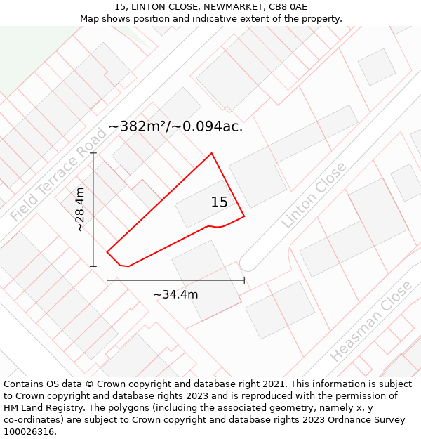 15, LINTON CLOSE, NEWMARKET, CB8 0AE: Plot and title map