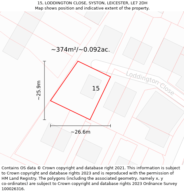 15, LODDINGTON CLOSE, SYSTON, LEICESTER, LE7 2DH: Plot and title map