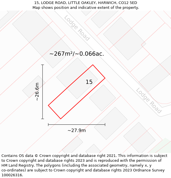 15, LODGE ROAD, LITTLE OAKLEY, HARWICH, CO12 5ED: Plot and title map